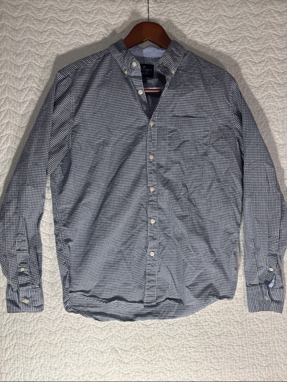 American Eagle Outfitters Navy and White Gingham Button-Down Shirt